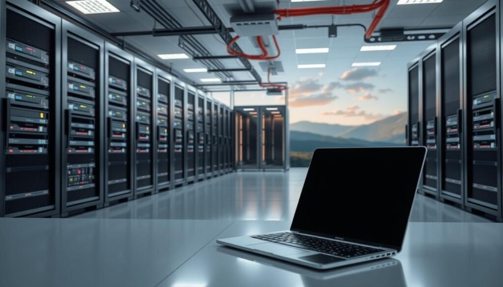 Security and reliability in hosting: a secure server room with state-of-the-art hardware, backup generators, and redundant internet connections, all bathed in a soft, ambient light that conveys a sense of stability and professionalism. In the foreground, a laptop and mobile device symbolize the seamless, remote access that a reliable hosting service provides, while the background showcases a serene, natural landscape to evoke a sense of tranquility and trust. The overall scene strikes a balance between technological sophistication and a calming, trustworthy atmosphere, perfectly capturing the essence of "security and reliability in hosting" for the digital nomad. Security and reliability in hosting: a secure server room with state-of-the-art hardware, backup generators, and redundant internet connections, all bathed in a soft, ambient light that conveys a sense of stability and professionalism. In the foreground, a laptop and mobile device symbolize the seamless, remote access that a reliable hosting service provides, while the background showcases a serene, natural landscape to evoke a sense of tranquility and trust. The overall scene strikes a balance between technological sophistication and a calming, trustworthy atmosphere, perfectly capturing the essence of "security and reliability in hosting" for the digital nomad.