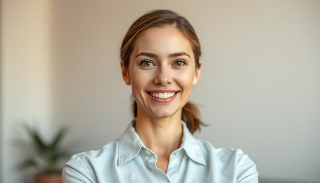 A professional-looking remote work profile picture against a soft, blurred background. The subject is a friendly, approachable person in a well-lit, neutral setting, dressed in a collared shirt or blouse. The lighting is warm and flattering, with a slight depth of field to draw focus to the face. The expression is confident yet inviting, making eye contact with the camera. The overall mood is polished, personable, and conveys a sense of professionalism suitable for remote job applications. A professional-looking remote work profile picture against a soft, blurred background. The subject is a friendly, approachable person in a well-lit, neutral setting, dressed in a collared shirt or blouse. The lighting is warm and flattering, with a slight depth of field to draw focus to the face. The expression is confident yet inviting, making eye contact with the camera. The overall mood is polished, personable, and conveys a sense of professionalism suitable for remote job applications.