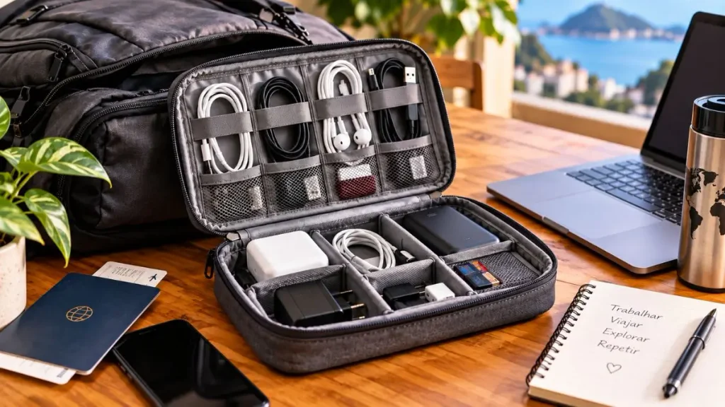 organizador de cabos para viagem